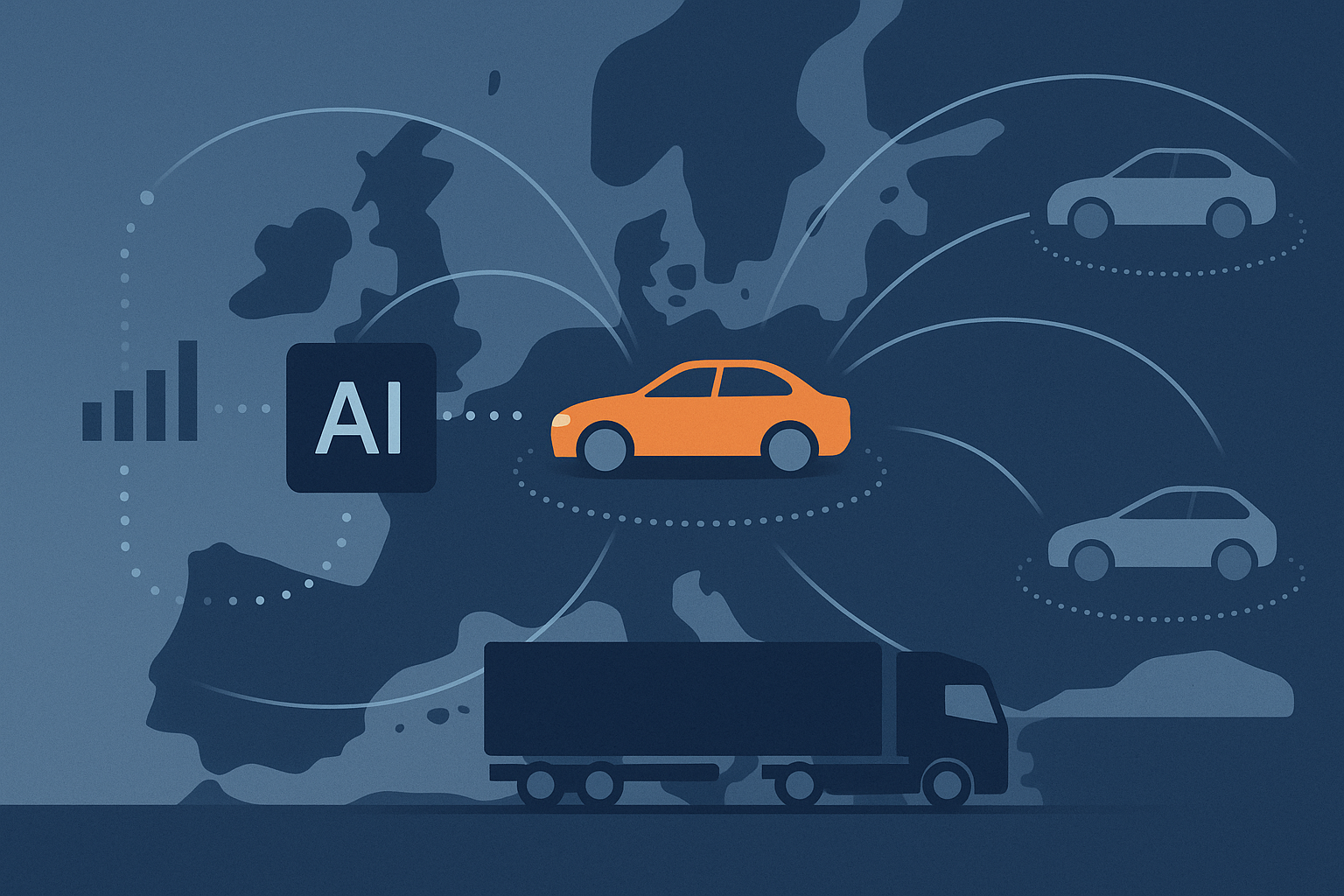 Editorial illustration on ai in European car logistics
